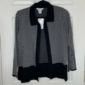 Exclusively Misook Black & White Textured Knit Open Front Cardigan Jacket NWT S